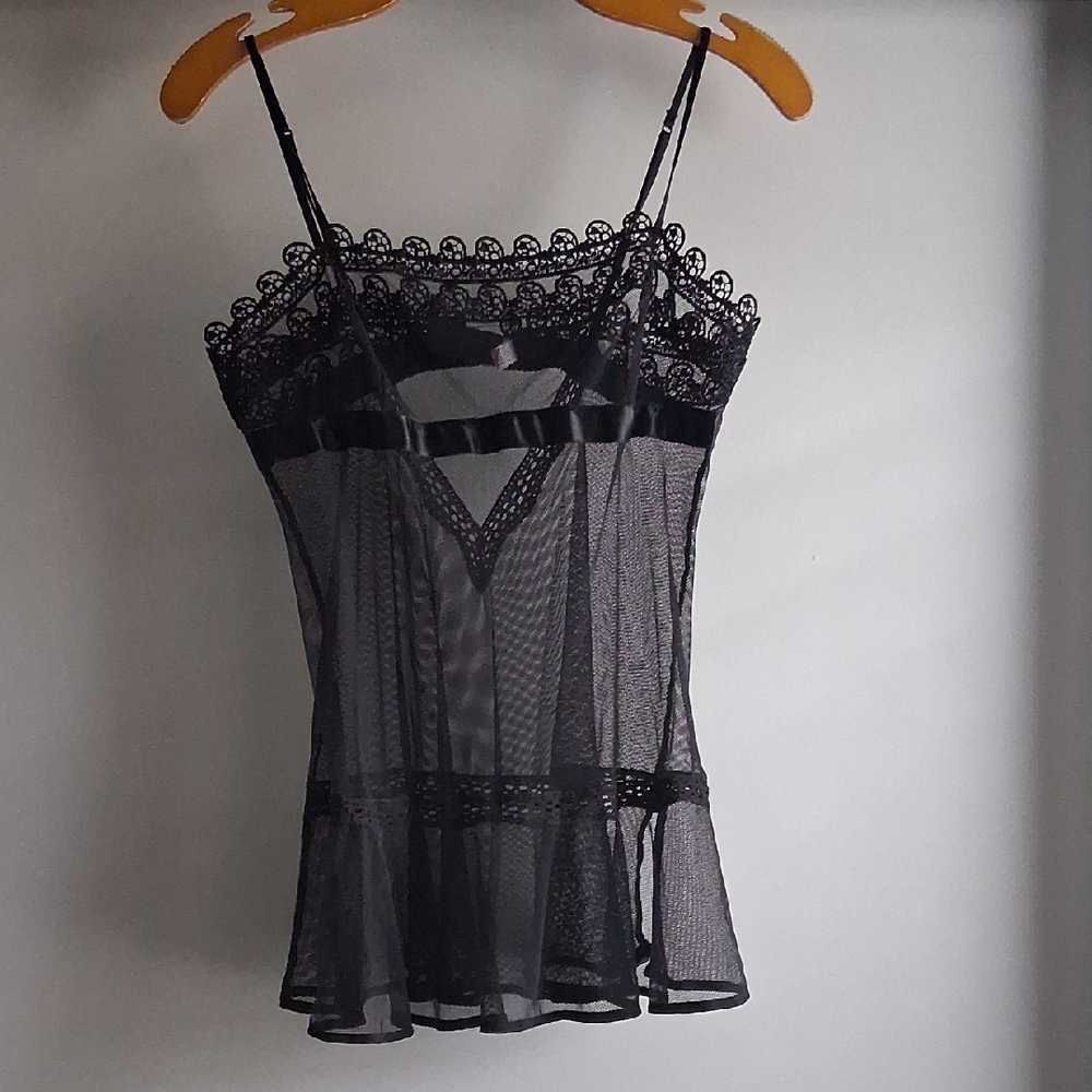 Vintage Victorias Secret Crocheted Mesh Lace Lingerie Black Medium